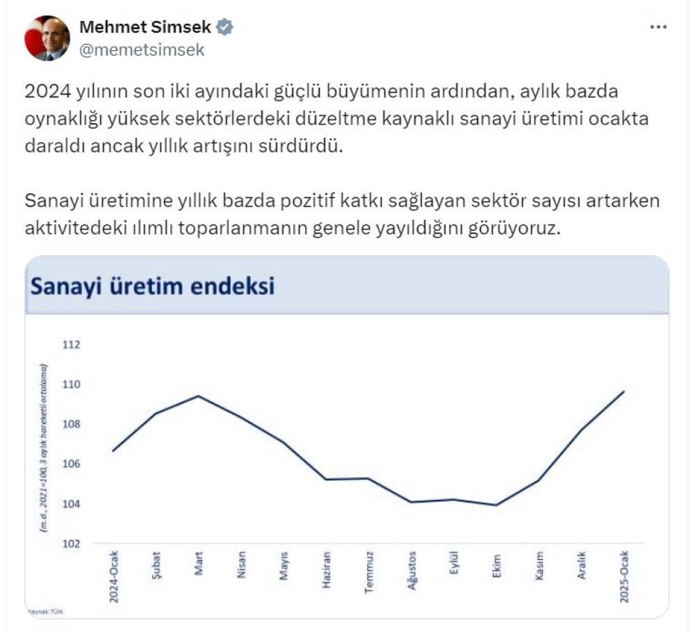 Bakan Şimşek'ten sanayi üretim endeksine ilişkin açıklama