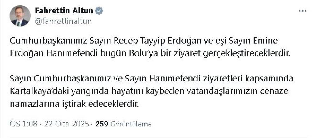 Cumhurbaşkanı Erdoğan, Bolu'ya gidiyor