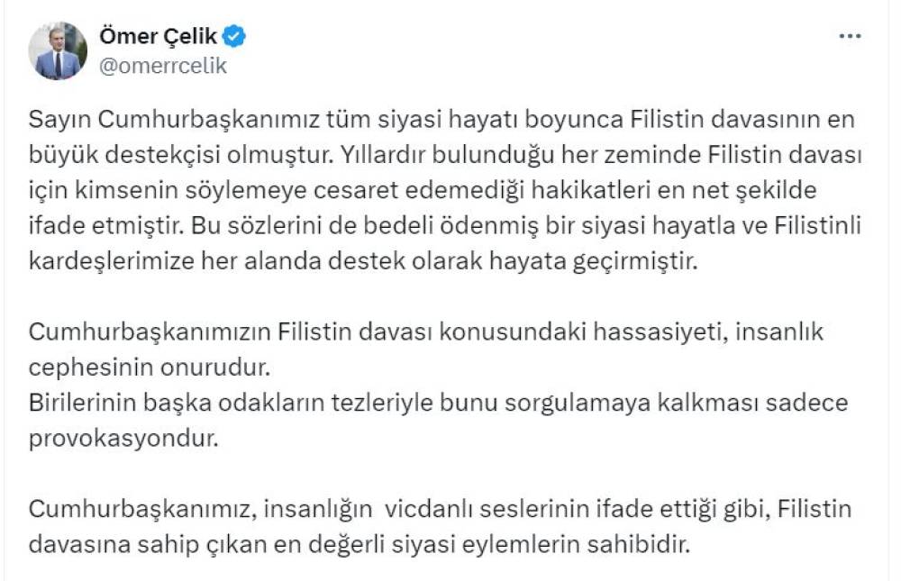 AK Parti'li Çelik: Cumhurbaşkanımızın Filistin davası konusundaki hassasiyeti, insanlık cephesinin onurudur