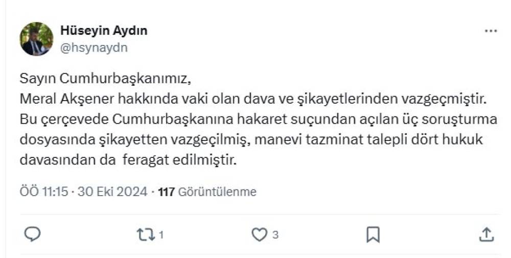 Cumhurbaşkanı Erdoğan, Akşener hakkındaki dava ve şikayetlerinden vazgeçti