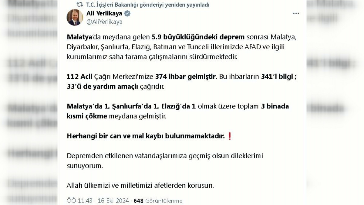 AFAD: ELAZIĞ'DA 4 KİŞİ SAĞ KURTARILDI